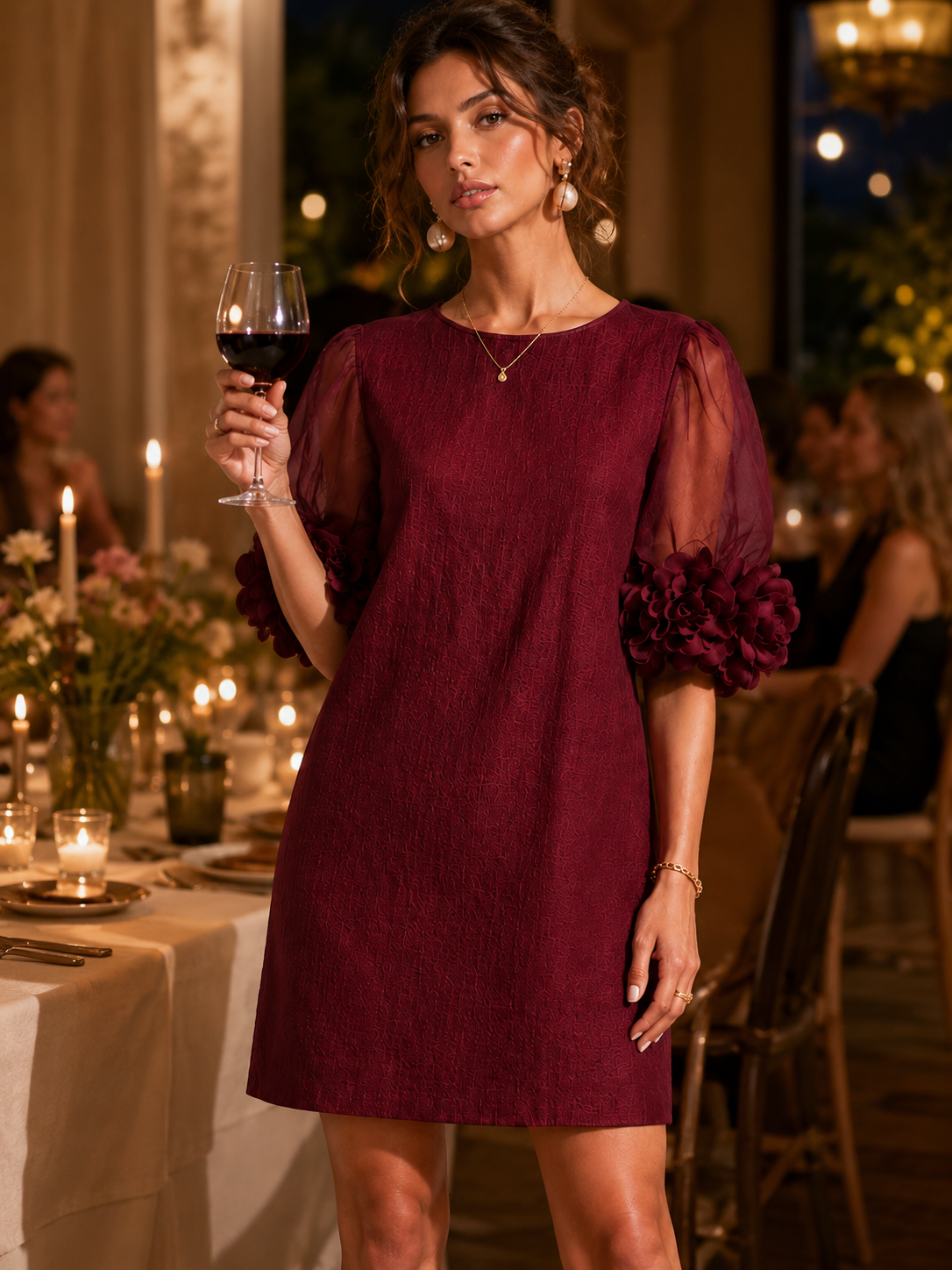 Francesca Floral-Cuff Puff-Sleeve Mini Dress
