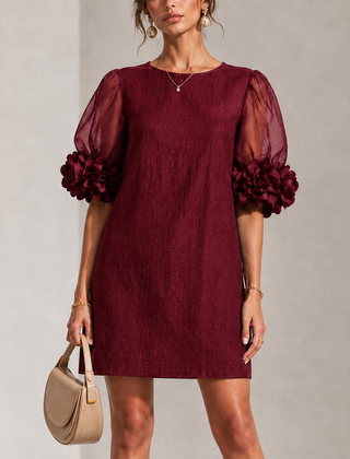 Francesca Floral-Cuff Puff-Sleeve Mini Dress