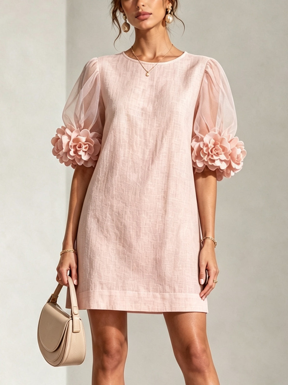 Penelope Floral-Cuff Puff-Sleeve Mini Dress