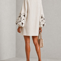 Waverly Puff-Sleeve Floral Mini Dress with V-Neckline