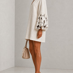 Waverly Puff-Sleeve Floral Mini Dress with V-Neckline