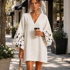 Waverly Puff-Sleeve Floral Mini Dress with V-Neckline