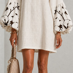 Waverly Puff-Sleeve Floral Mini Dress with V-Neckline