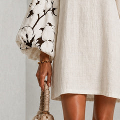 Waverly Puff-Sleeve Floral Mini Dress with V-Neckline