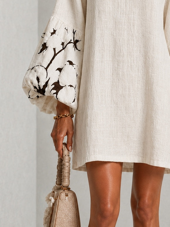 Waverly Puff-Sleeve Floral Mini Dress with V-Neckline