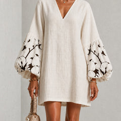 Waverly Puff-Sleeve Floral Mini Dress with V-Neckline
