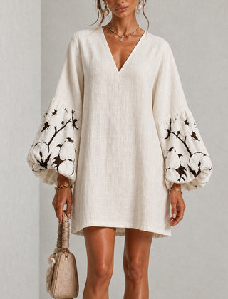 Waverly Puff-Sleeve Floral Mini Dress with V-Neckline