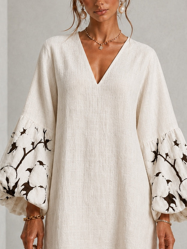 Waverly Puff-Sleeve Floral Mini Dress with V-Neckline