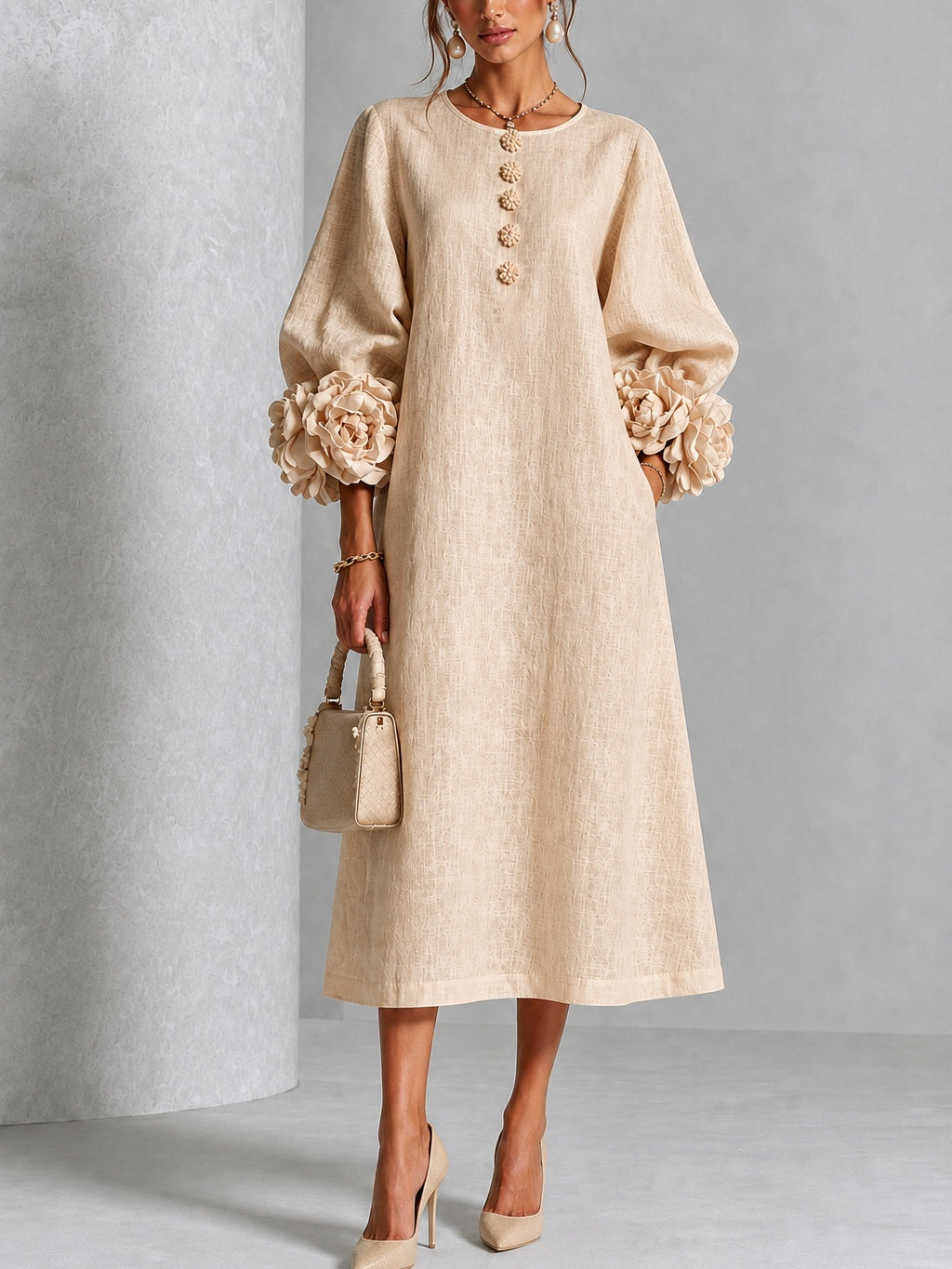 Rosanne Rosette-Cuff Midi Dress