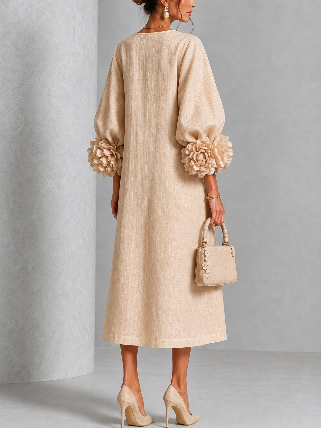 Rosanne Rosette-Cuff Midi Dress