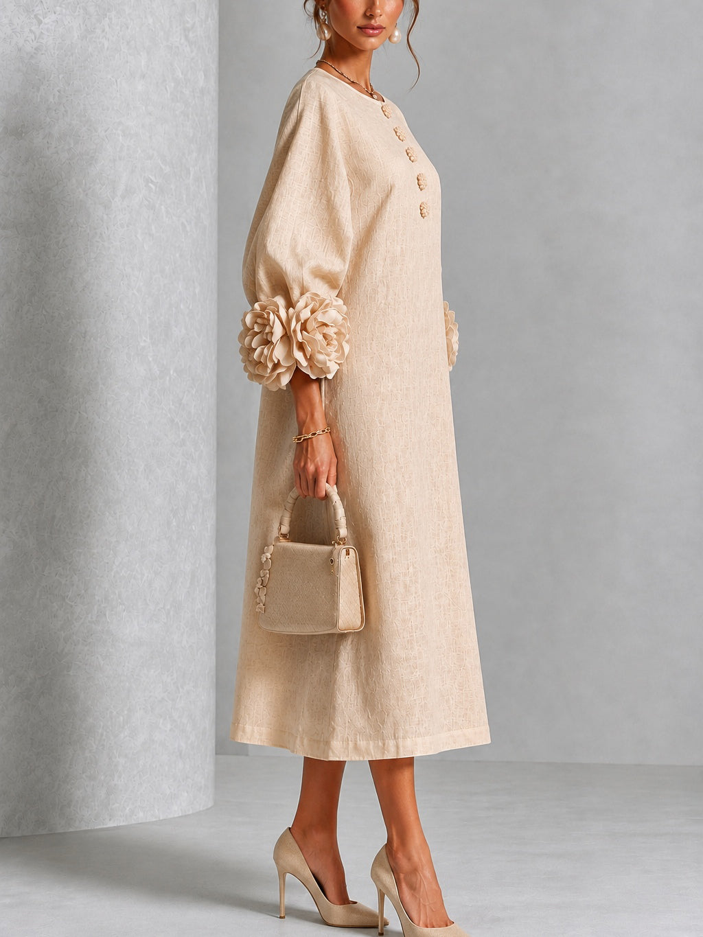 Rosanne Rosette-Cuff Midi Dress