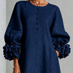 Danica Floral-Cuff Midi Dress with Gathered Sleeves