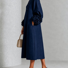 Danica Floral-Cuff Midi Dress with Gathered Sleeves