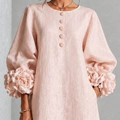 Rosetta Floral-Cuff Buttoned Midi Dress | Buttoned Floral-Cuff Midi Dress