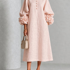 Rosetta Floral-Cuff Buttoned Midi Dress | Buttoned Floral-Cuff Midi Dress