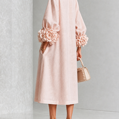 Rosetta Floral-Cuff Buttoned Midi Dress | Buttoned Floral-Cuff Midi Dress