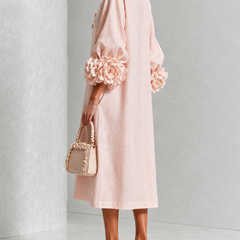 Rosetta Floral-Cuff Buttoned Midi Dress | Buttoned Floral-Cuff Midi Dress