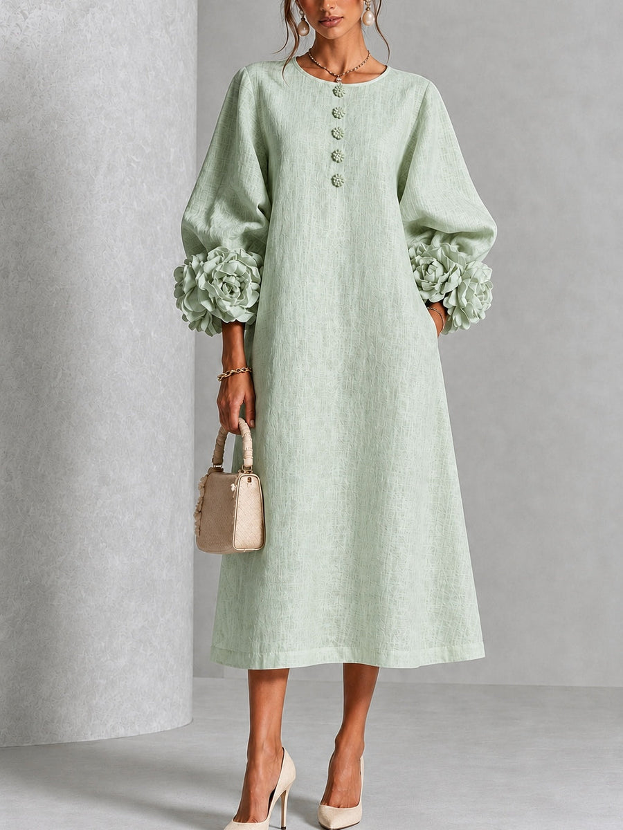 Eloise Floral-Cuff Midi Dress