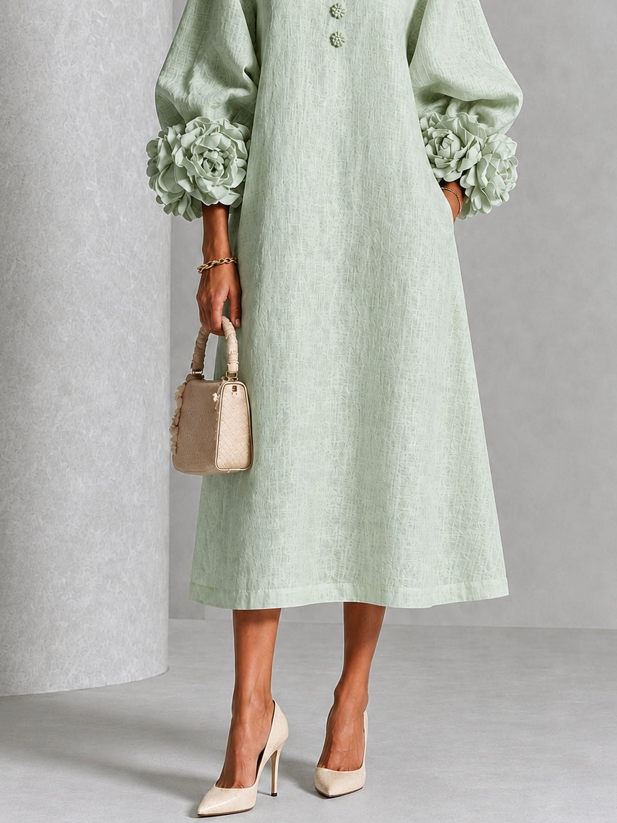 Eloise Floral-Cuff Midi Dress