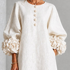 Henrietta Floral-Cuff Buttoned Midi Dress
