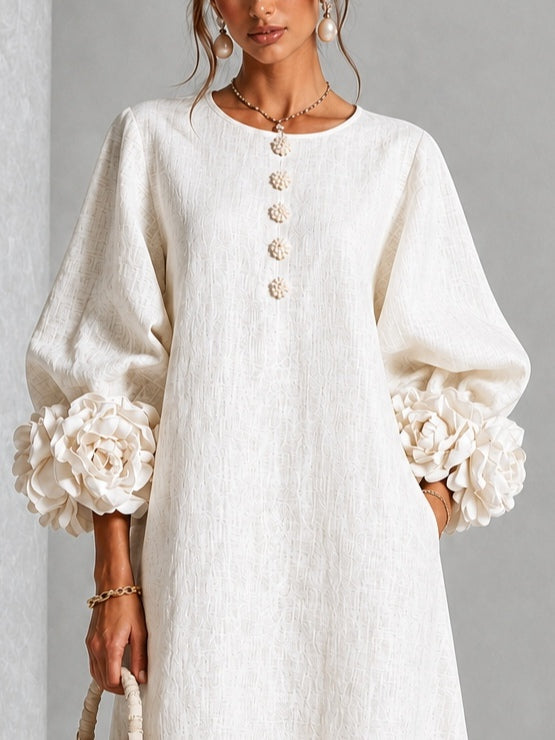 Henrietta Floral-Cuff Buttoned Midi Dress