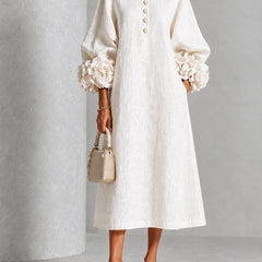 Henrietta Floral-Cuff Buttoned Midi Dress