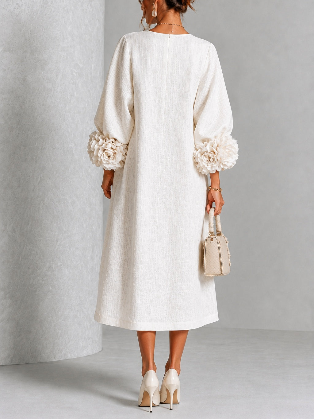 Henrietta Floral-Cuff Buttoned Midi Dress