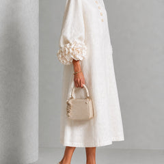 Henrietta Floral-Cuff Buttoned Midi Dress