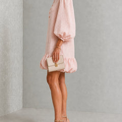 Rosalyn Floral-Button Puff-Sleeve Mini Dress
