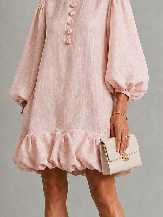 Rosalyn Floral-Button Puff-Sleeve Mini Dress