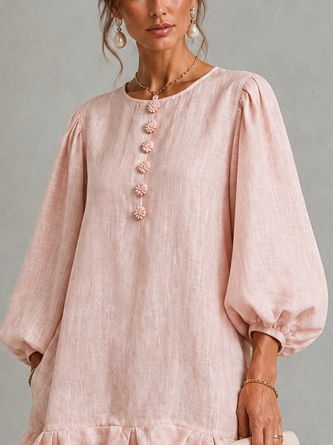 Rosalyn Floral-Button Puff-Sleeve Mini Dress