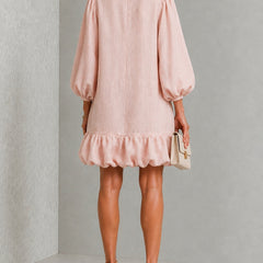 Rosalyn Floral-Button Puff-Sleeve Mini Dress