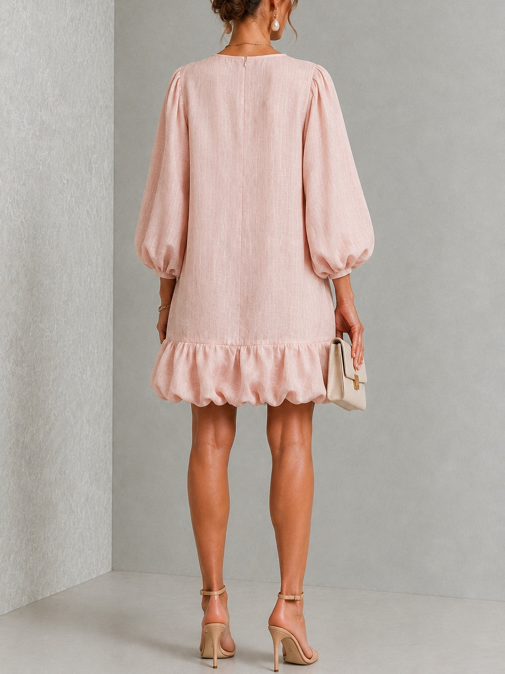 Rosalyn Floral-Button Puff-Sleeve Mini Dress