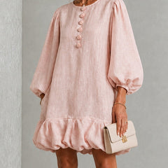 Rosalyn Floral-Button Puff-Sleeve Mini Dress