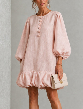 Rosalyn Floral-Button Puff-Sleeve Mini Dress
