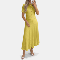 Button front midi dress in yellow