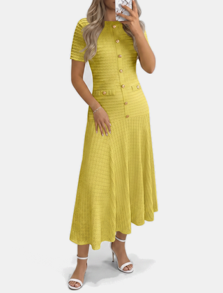 Button front midi dress in yellow
