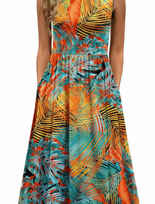 Sleeveless printed pocket midi dress