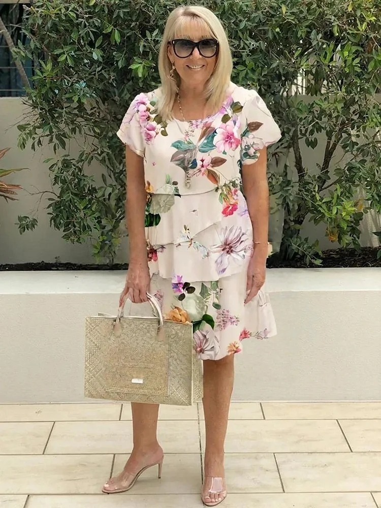 Floral spring midi dress front view