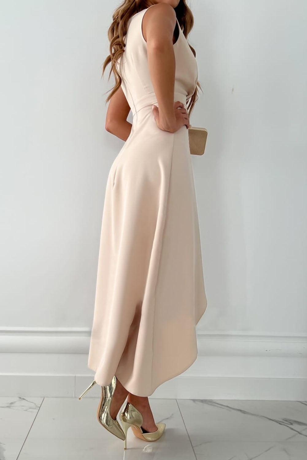 Mandy Midi Wrap Dress With V-Neck, Elegant Wrap Dress