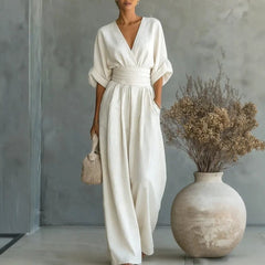 Elodie wide-leg linen jumpsuit in white