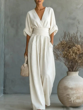 Elodie wide-leg linen jumpsuit in white