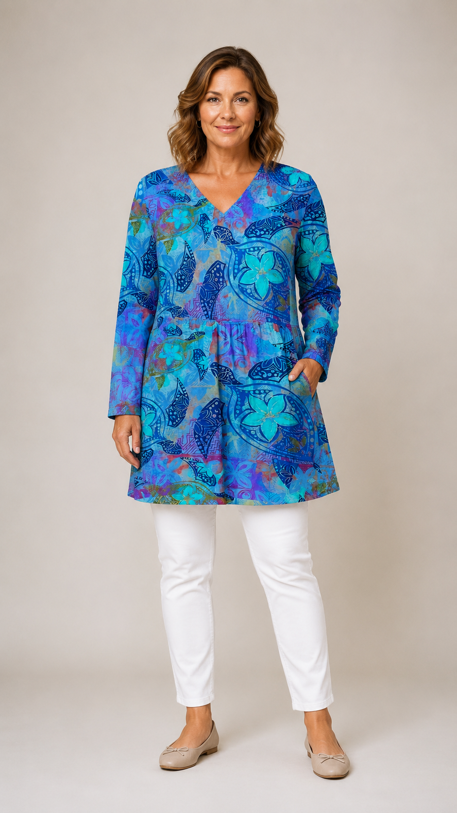 April long blouse in blue, front view