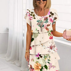 Spring midi dress in a red floral print