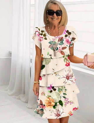 Spring midi dress in a red floral print