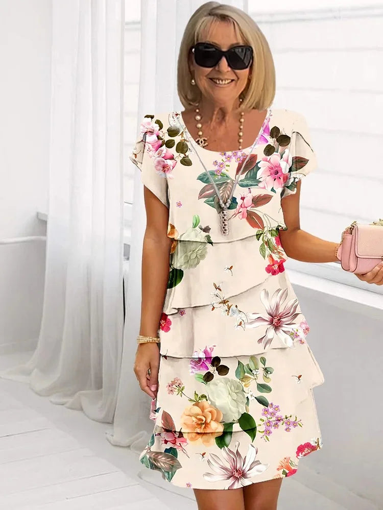 Spring midi dress in a red floral print