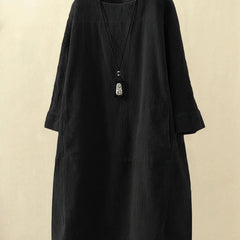 Full length view of the corduroy midi dress