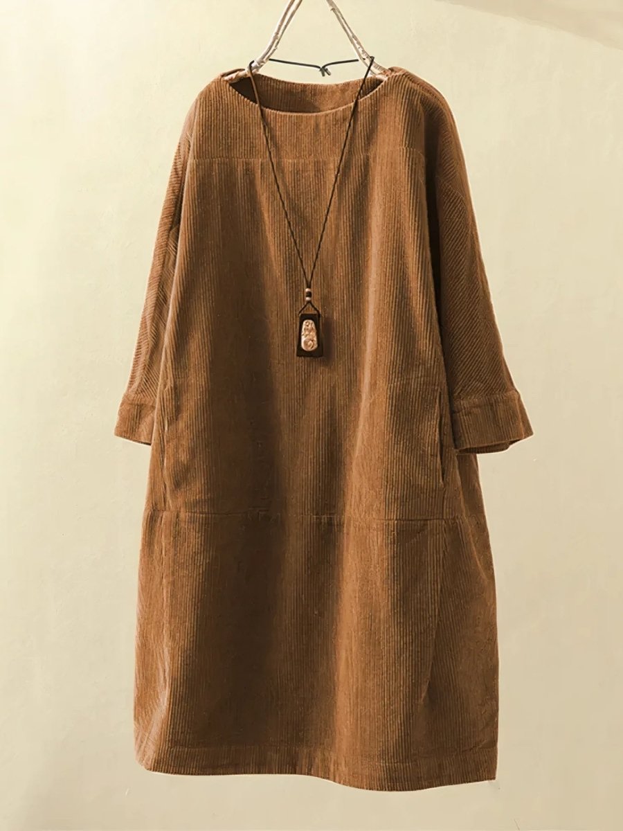 Relaxed fit corduroy dress from the side