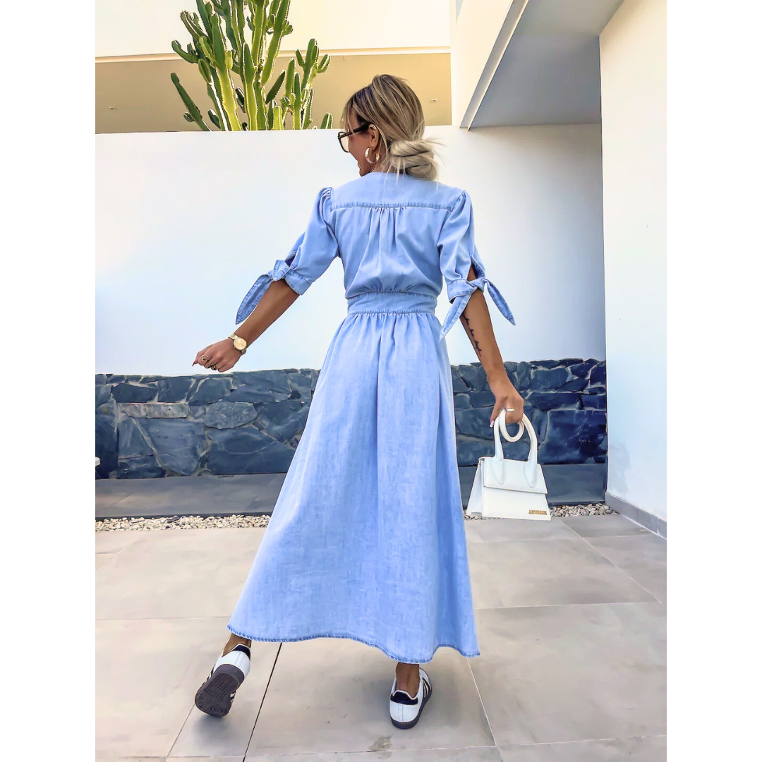 Button front detail in denim blue