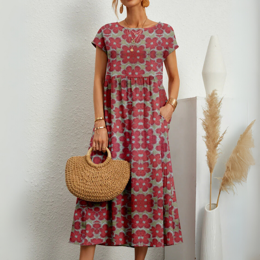 Floral midi dress in a green colourway